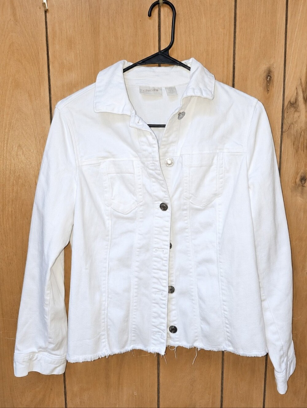 Chico's White Raw-Hem Denim Jacket-Size 0 (US Small)